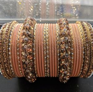 Peach & Antique Gold Indian Bangle Set